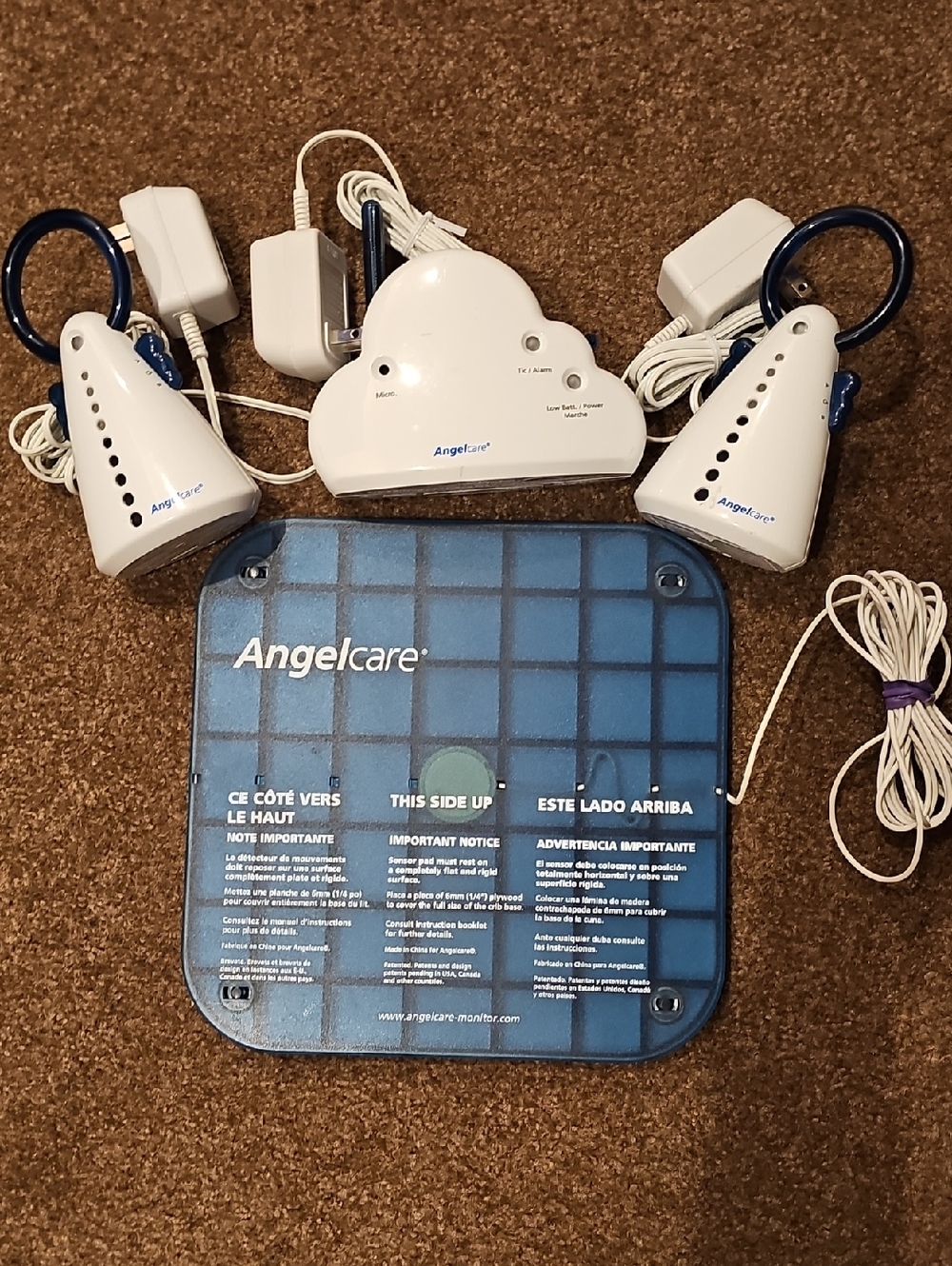 Angelcare Baby Movement Monitor with Blue Sensor Pad and White Audio Units
